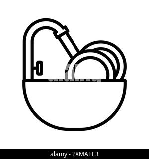 Washing plate icon linear logo mark set collection in black and white for web Stock Vector