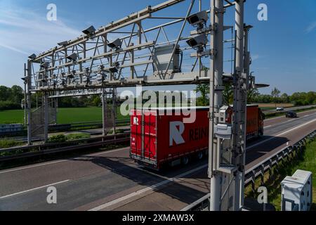 Toll bridge, for collecting motorway tolls, on the A3 motorway near ...