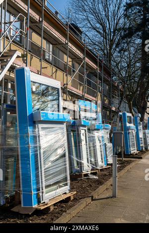 View of Energy-efficient refurbishment of an apartment block, thermal ...