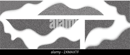 Dotted corners. Noise vector gradient fade stipple effect. Halftone grunge gradation shadow. Gritty grain borders. Black wavy shapes set Stock Vector