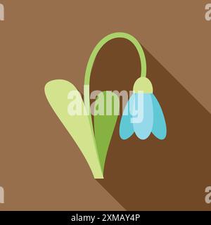 Blue snowdrop flower is growing on a brown background with a long shadow Stock Vector