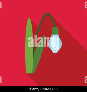 Snowdrop flower with a lightbulb replacing its bloom, symbolizing the arrival of spring and the birth of new ideas Stock Vector