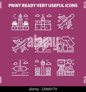 Airplane icons set, Airplane silhouette, Airplane logo, Aircraft icons, Aviation icons, Plane symbols, Airplane graphic, Jet icons, Airline icons Stock Vector