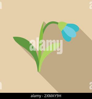 Single blue snowdrop flower is growing on a light brown background with a long shadow Stock Vector