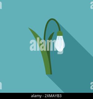 Single snowdrop flower growing on a solid color background with a long shadow Stock Vector