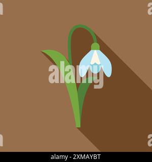 Single blue snowdrop flower is blooming on a brown background with a long shadow Stock Vector