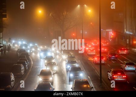 City centre traffic, fog, traffic jam, autumn, winter, traffic jam, Hindenburgstrasse, Essen, North Rhine-Westphalia, Germany Stock Photo