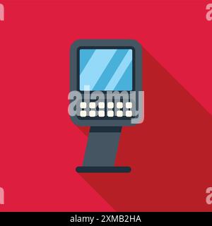 Electronic terminal standing on single leg with buttons and display showing blank screen Stock Vector