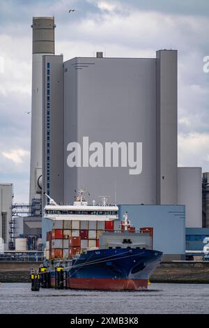 Uniper Benelux coal-fired power plant, in the seaport of Rotterdam, Maasvlakte 2, container freighter, Feedership, Netherlands Stock Photo