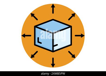 Distribution icon. pack box with arrow. icon related to delivery. colored outline icon style. business elements vector illustration Stock Vector
