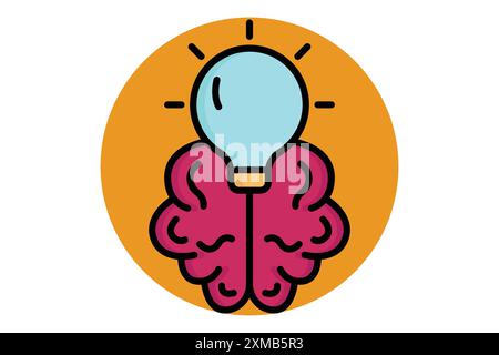 Brainstorm icon. brain with lightbulb. icon related to idea, inspire. colored outline icon style. business elements vector illustration Stock Vector
