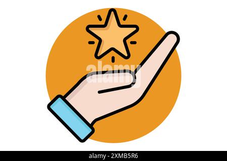 Loyalty icon. hand with star. icon related to reward. colored outline icon style. business elements vector illustration Stock Vector
