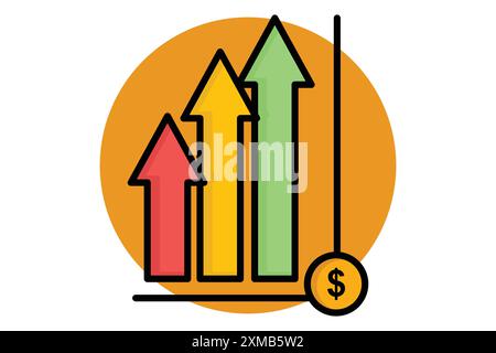 Business growth icon. arrow with dollar. icon related to business start up. colored outline icon style. business elements vector illustration Stock Vector