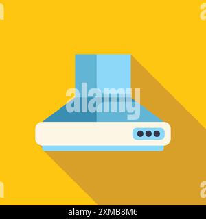Extractor hood hanging over stove in kitchen with yellow background, in flat design style Stock Vector