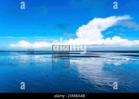 Football pitch, football field, Tor tor, on the beach, tidal creek, in the west of Borkum, island, East Frisia, winter, season, autumn, Lower Saxony Stock Photo