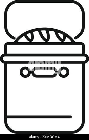 Simple line icon depicting a bread maker machine with a loaf of bread inside, ready to bake Stock Vector