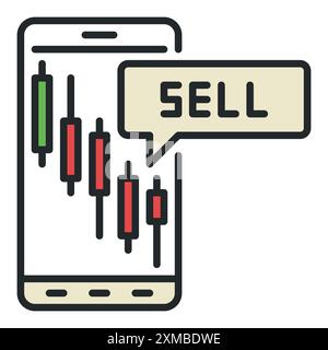 Candlestick Chart on Smart Phone Screen vector price movements concept colored icon or sign Stock Vector