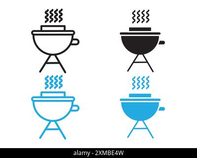 Barbecue grill icon vector line logo mark or symbol set collection outline style Stock Vector