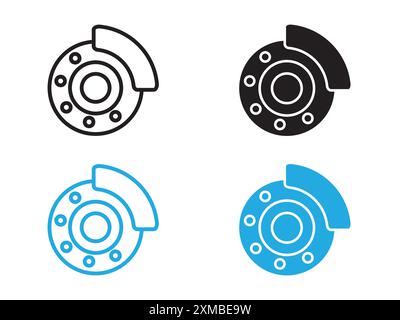 Car brake disk with caliper icon vector line logo mark or symbol set collection outline style Stock Vector