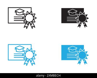 Certification diploma icon vector line logo mark or symbol set collection outline style Stock Vector
