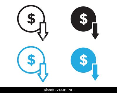 Cost reduction icon vector line logo mark or symbol set collection outline style Stock Vector