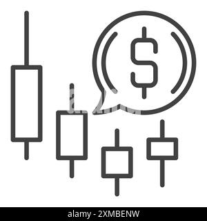 Dollar in Speech Bubble with Candlestick Chart vector concept outline icon or design element Stock Vector