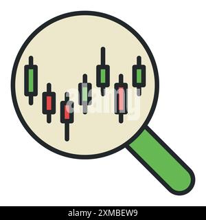 Magnifying Glass with Candlestick Chart concept colored icon or design element Stock Vector