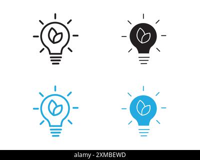 Eco light bulb icon vector line logo mark or symbol set collection outline style Stock Vector