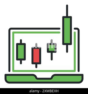 Laptop with Candlestick Chart vector concept colored icon or sign Stock Vector