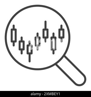 Magnifying Glass and Candlestick Chart Searching vector Magnifier concept outline icon or design element Stock Vector