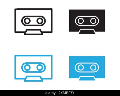 Cassette tape icon vector line logo mark or symbol set collection outline style Stock Vector