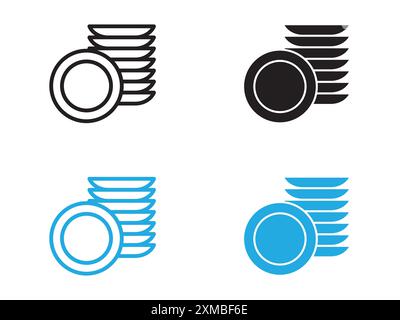 Clean stack plates icon set in black and white color. simple flat ...