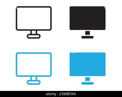 Computer monitor icon vector line logo mark or symbol set collection outline style Stock Vector