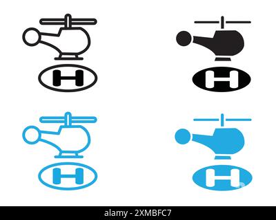 helicopter helipad icon vector line logo mark or symbol set collection outline style Stock Vector