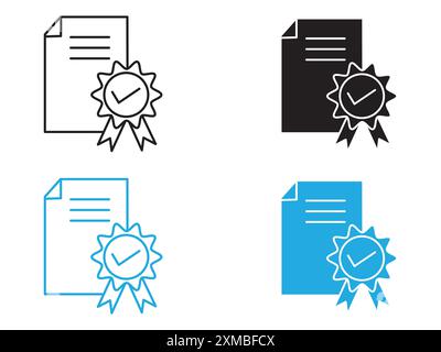 Course completion certificate icon vector line logo mark or symbol set collection outline style Stock Vector