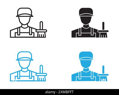 Janitor icon vector line logo mark or symbol set collection outline style Stock Vector