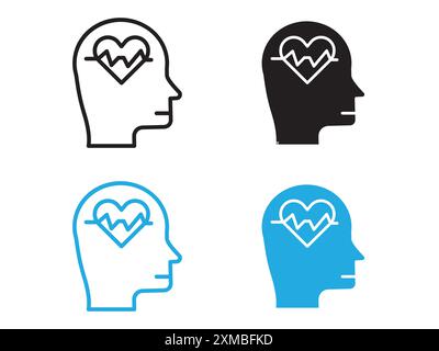 Mental Health icon vector line logo mark or symbol set collection outline style Stock Vector