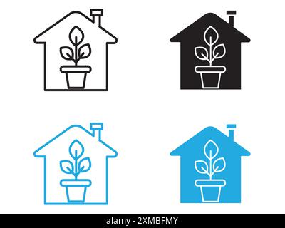 indoor plant inside house icon vector line logo mark or symbol set collection outline style Stock Vector