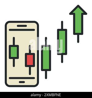 Uptrend crypto formation on Smart Phone Screen vector mobile trading concept colored icon or design element Stock Vector