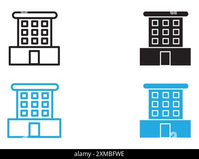 Office building icon vector line logo mark or symbol set collection outline style Stock Vector