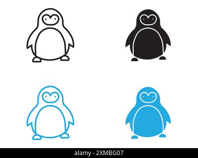 Penguin icon vector line logo mark or symbol set collection outline style Stock Vector