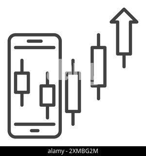 Smartphone with Uptrend Candlestick Chart vector mobile trading concept thin line icon or design element Stock Vector