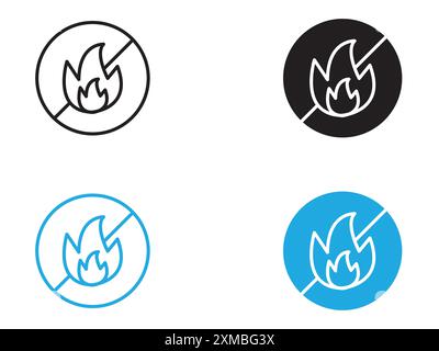 No fire icon vector line logo mark or symbol set collection outline style Stock Vector