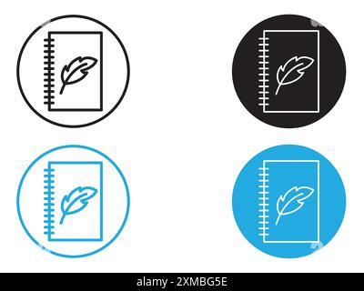 Quill pen and notebook page icon vector line logo mark or symbol set collection outline style Stock Vector