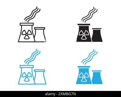 Nuclear power plant icon vector line logo mark or symbol set collection outline style Stock Vector