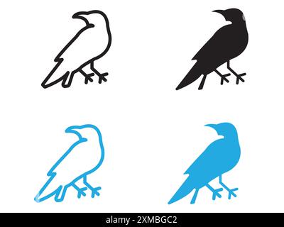 raven icon vector line logo mark or symbol set collection outline style Stock Vector