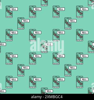 Candlestick Chart on Smart Phone Screen vector price movements concept colored seamless pattern Stock Vector