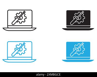 Repairing laptop icon vector line logo mark or symbol set collection outline style Stock Vector