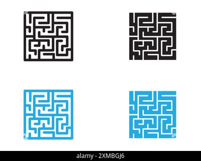 Labyrinth icon vector line logo mark or symbol set collection outline style Stock Vector