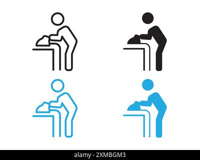 Man iron clothes icon vector line logo mark or symbol set collection outline style Stock Vector